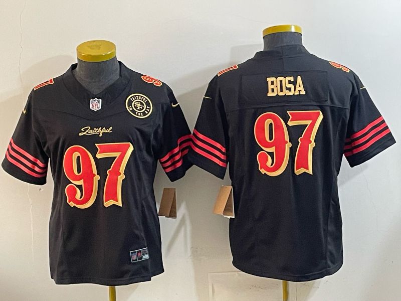 Women 2026 San Francisco 49ers #97 Bosa Black Gold 5th generations Nike Limited NFL Jersey style 005->women nfl jersey->Women Jersey